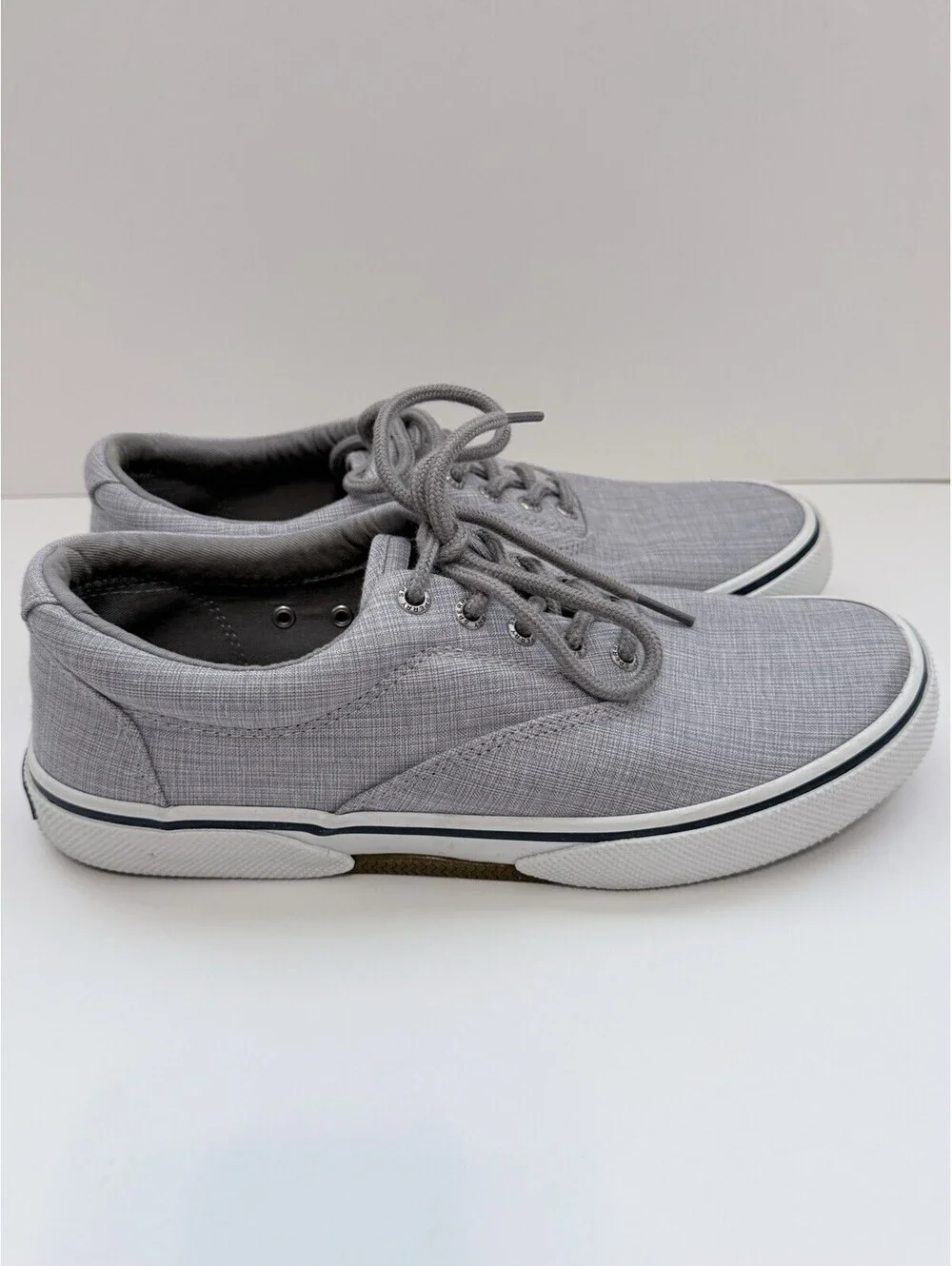 Sperry Top-Sider Men’s 9 Gray Canvas Lace Up Sneakers Memory Foam Casual